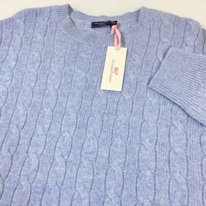 Vineyard Vines Womens XXl Blue Cashmere Cable Knit Crew Neck Sweater Coastal NEW